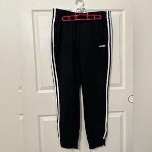 Adidas Women’s Large Black Joggers with White Stripes